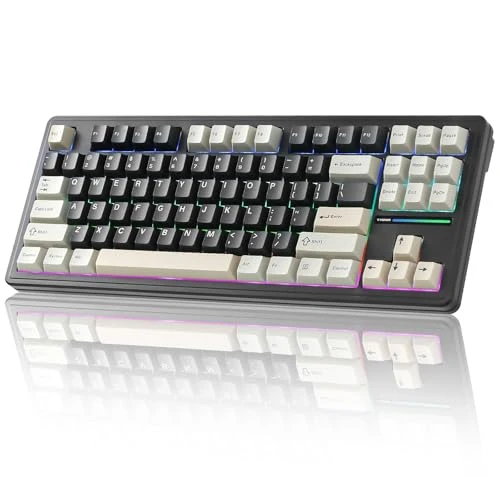 YUNZII YZ87 Gasket Mechanical Keyboard,TKL Wireless Hot Swappable with 5-Layer Padding, BT5.0/2.4G/USB-C NKRO RGB Backlit for Win/Mac (Black, Milk Switch)