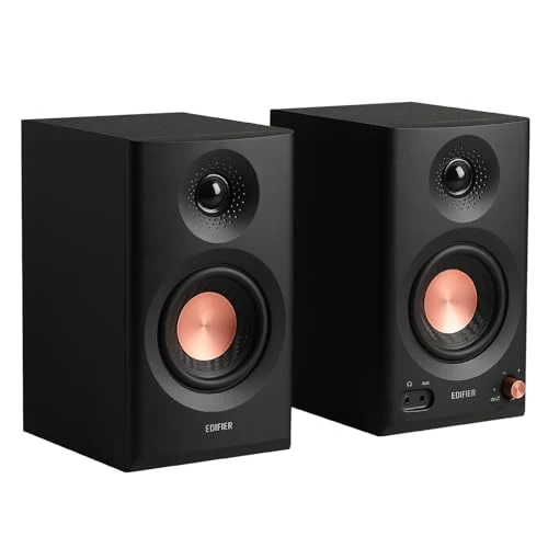 Edifier MR3 Powered Studio Monitor Speakers, Hi-Res Audio Certified Bluetooth V5.4 Active Bookshelf Loudspeakers, 2.0 Computer Speaker with Headphone Output RCA AUX Balanced TRS Input - Black (Pair)