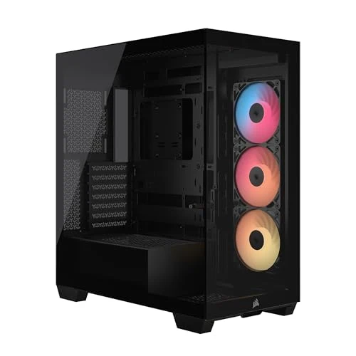 CORSAIR 3500X RS-R ARGB Mid-Tower PC Case – 3X Pre-Installed RS120-R ARGB Fans, GPU Anti-Sag Arm, Fits up to 10x 120mm Fans, Reverse Connection Motherboard Compatible – Black