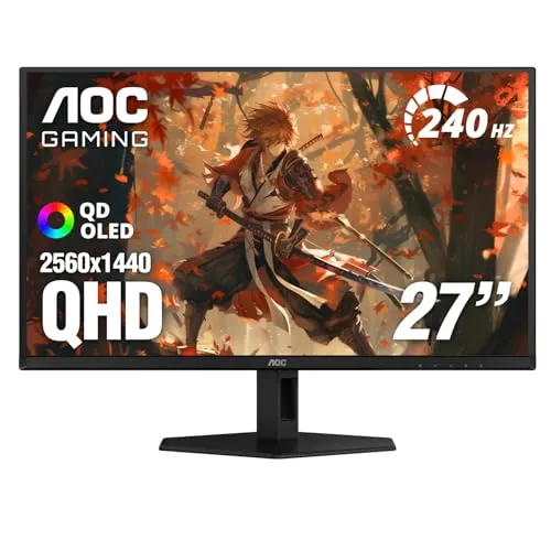 AOC Q27GAZD 27" QD OLED Gaming Monitor, QHD 2560 x 1440, 240Hz 0.03ms, HDMI 2.0 x1, Display Port x1, G-Sync Compatible, Console Gaming Ready, 3-Year Zero-Bright-Dot