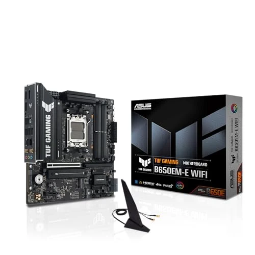 ASUS TUF Gaming B650EM-E WiFi AMD mATX Motherboard, 8+2+1 80A DrMOS Power Stages, DDR5, PCIe 5.0, Three M.2 Slots, WiFi 6, 2.5Gb Ethernet, DisplayPort, HDMI™, Rear USB-C 10Gbps and Front USB-C 5Gbps