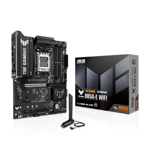 ASUS TUF GAMING B850-E WIFI AMD AM5 B850 ATX motherboard, DDR5, PCIe 5.0 Ready, M.2 slots x3, Wi-Fi 6E, 2.5Gb Ethernet, DisplayPort, HDMI,USB 20Gbps Type-C, USB 10Gbps Type-C, BIOS FlashBack, AuraSync