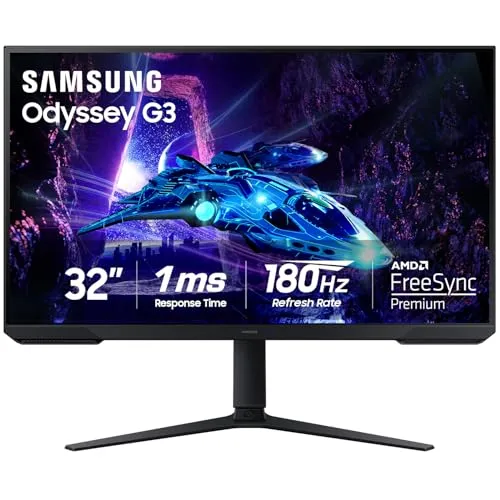 Samsung 32-Inch Odyssey G3 (G30D) Series FHD Gaming Monitor, 1ms, 180Hz, AMD FreeSync, Adjustable Stand, Black Equalizer, Virtual Aim Point, Eye Saver Mode, Flicker-Free, LS32DG302ENXZA
