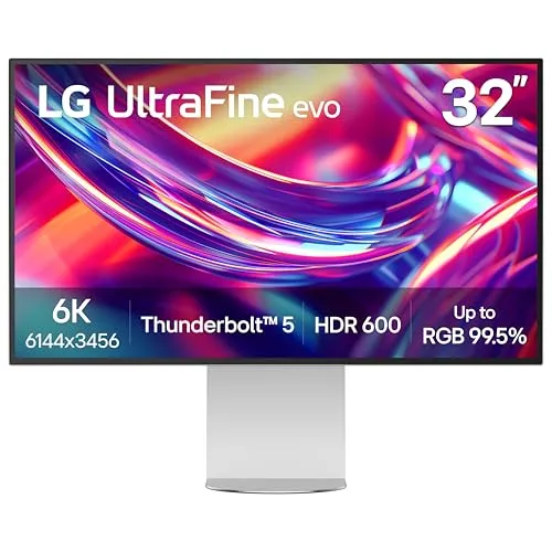 LG 32U990A-S 32-Inch Ultrafine 6K (6144 x 3456) Nano IPS Black Thunderbolt 5 Professional Monitor, 60Hz, DisplayHDR 600, Speakers, HDMI 2.1, DisplayPort 2.1, USB-C, Tilt/Height/Pivot Stand, Silver