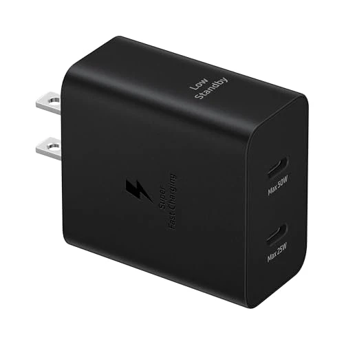 SAMSUNG 50W Duo Power Adapter Wall Charger, 2 Ports, Cable Included, Super Fast Charging 2.0 for Galaxy Phones, Tablets, USB Type C Devices, Low Standby Power Consumption, EP-T5020XBEGUS, Black