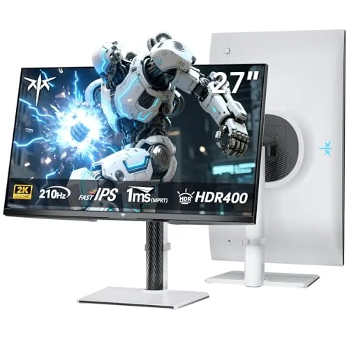 KTC 27 Inch 2K 200Hz Gaming Monitor, QHD 1440P White Monitor with Built-in Speakers, Up to 210Hz, Fast IPS, Adaptive Sync, HDR400, Height/Tilt/Swivel/Pivot Vertical Monitor, H27T6
