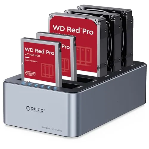 ORICO USB C 5 Bay Hard Drive Cloner/Duplicate Hard Drive Docking Station Aluminum USB 3.2 Gen 1 for 2.5''/3.5'' SSD HDD Up to 20TB-6656C3