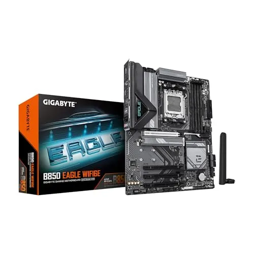 GIGABYTE B850 Eagle WIFI6E AMD AM5 ATX Motherboard, Support AMD Ryzen 9000/8000/7000 Series, DDR5, 8+2+2 Power Phase, 3X M.2, PCIe 5.0, USB-C, WIFI6E, GbE LAN, EZ-Latch, 5-Year Warranty