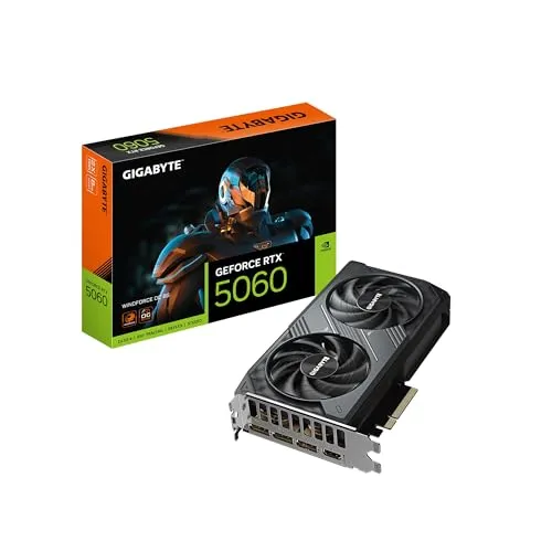 GIGABYTE GeForce RTX 5060 WINDFORCE OC 8G Graphics Card, 8GB 128-bit GDDR7, PCIe 5.0, WINDFORCE Cooling System, GV-N5060WF2OC-8GD Video Card