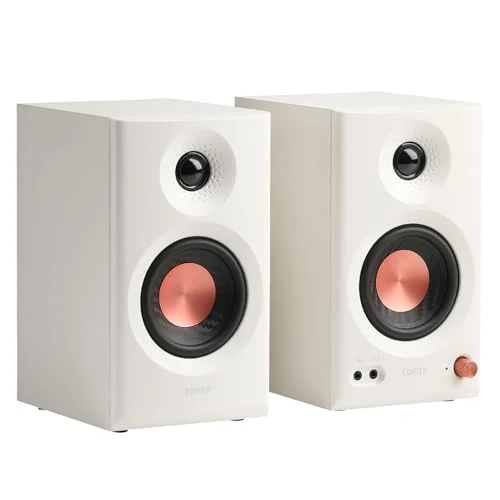 Edifier MR3 Powered Studio Monitor Speakers, Hi-Res Audio Certified Bluetooth V5.4 Active Bookshelf Loudspeakers, 2.0 Computer Speaker with Headphone Output RCA AUX Balanced TRS Input (White)