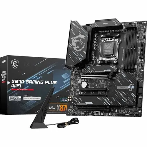 MSI X870 Gaming Plus WiFi V1 Motherboard, ATX-Supports AMD Ryzen 9000/8000/7000 Processors, AM5-60A SPS VRM, DDR5 Memory Boost 8200+ MT/s (OC), PCIe 5.0 x16 & 4.0 x16, M.2 Gen5, Wi-Fi 7, 5G LAN