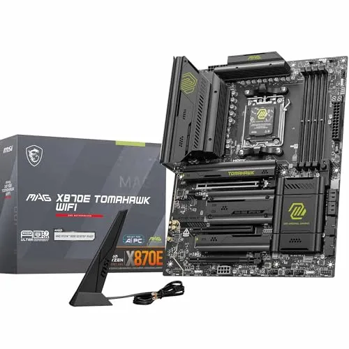 MSI MAG X870E Tomahawk WiFi Motherboard, ATX - Supports AMD Ryzen 9000/8000 / 7000 Processors, AM5-80A SPS VRM, DDR5 Memory Boost 8400+ MT/s (OC), PCIe 5.0 x16, M.2 Gen5, Wi-Fi 7, 5G LAN