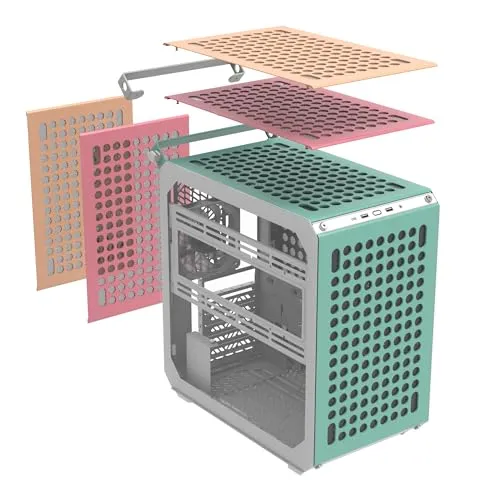 Cooler Master QUBE 500 Flatpack Macaron High Airflow Gaming ATX PC Mid-Tower, Customizable, Tempered Glass, Vertical GPU Mount, 365mm GPU Clearances, USB-C, Carrying Handle, Gem Mini