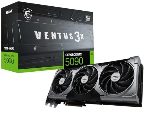 MSI Gaming RTX 5090 32G Ventus 3X OC Graphics Card (32GB GDDR7, 512-bit, Extreme Performance: 2452 MHz, DisplayPort x3 2.1a, HDMI 2.1b, NVIDIA Blackwell Architecture)