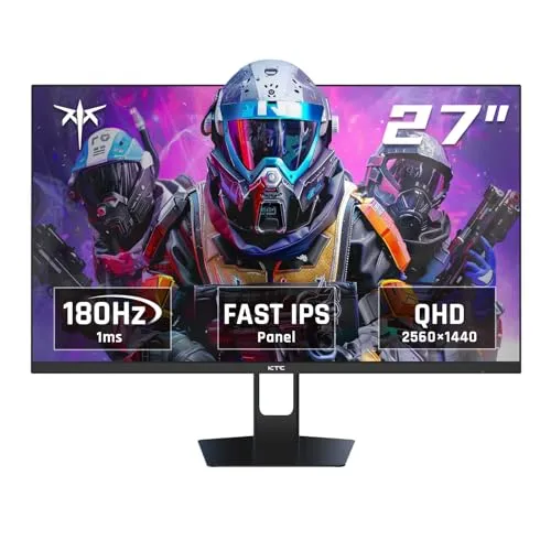 KTC 27 Inch QHD Gaming Monitor, 180Hz 1ms GTG Fast IPS 2K Computer Gamer Monitor, 1440P HDR Frameless Monitor with Adaptive Sync, Tilt Adjustment, VESA Compatible, Eye Care, DisplayPort HDMI, H27T22S