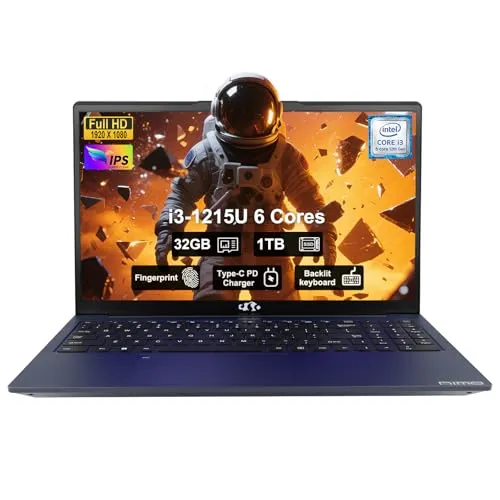 NIMO 15.6" FHD IPS Student-Laptop-Computer - Intel Core i3-1215U(Beat i5-1135G7, 6 Cores Up to 4.4GHz), 32GB RAM 1TB SSD, 65W Type-C, 2 Years Warranty, Fingerprint, Backlit Keyboard, Wi-Fi 6, BT5.2