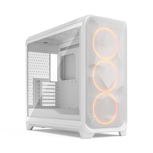 Fractal Design Meshify 3 XL White Tempered Glass Clear Tint - High Airflow PC Gaming Case - Mesh Front Panel - Three ARGB Momentum 14 Gen 2 Fans Included - Spacious Interior - GPU up to 512mm