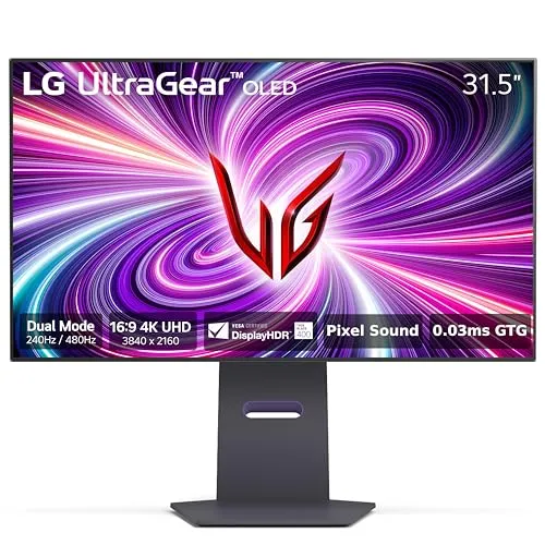 LG 32GS95UE 32-inch Ultragear OLED Dual Mode Gaming Monitor 4K UHD 1440p 240Hz 0.03ms AMD FreeSync Premium Pro NVIDIA G-Sync HDMI 2.1 DisplayPort Tilt/Height/Swivel Stand Black
