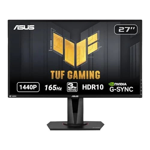 ASUS TUF Gaming 27" 2K HDR Gaming Monitor (VG27AQ) - QHD (2560 x 1440), 165Hz (Supports 144Hz), 1ms, Extreme Low Motion Blur, Speaker, G-SYNC Compatible, VESA Mountable, DisplayPort, HDMI ,Black