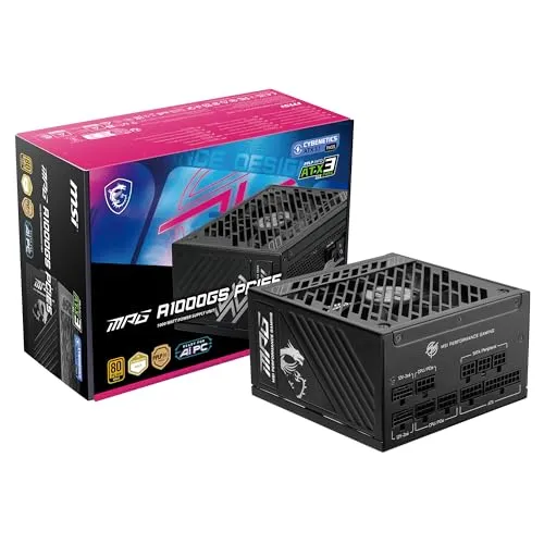 MSI MPG A1000GS PCIE 5.1 ATX 3.1 Gaming Power Supply - Full Modular - 80 Plus Gold Certified 1000W - 100% Japanese 105°C Capacitors - Dual 12V-2x6 - ATX PSU - 10 Year Warranty