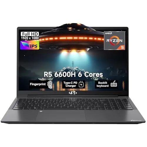NIMO 15.6" IPS FHD-Gaming-Laptop, AMD Ryzen 5 6600H 6-Cores 660M GPU 32GB DDR5 RAM 1TB SSD(Beat i7-1165G7, Up to 4.5GHz) Computer with 100W GaN Type C Fingerprint Backlit Keyboard Win 11