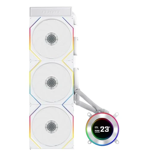 Lian Li Hydroshift II 360 TL RGB Liquid CPU Cooler - 360mm AIO - 3X 120 RGB Fans - 2.1” IPS LCD Screen - 3 Control Mode - Flexible Tubes Clamp - LGA 1851/1700, AMD AM5/AM4 - White (HS2LCD36TW)