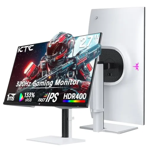 KTC Monitor 27-inch White Gaming Monitor WQHD (2560x1440) Fast IPS, 300Hz (Supports 320Hz via Overclocking) 1ms 144% sRGB High Brightness 450cd/㎡, Low Blue Light, Flicker-Free, 2 x HDMI, 1 x DP H27E6