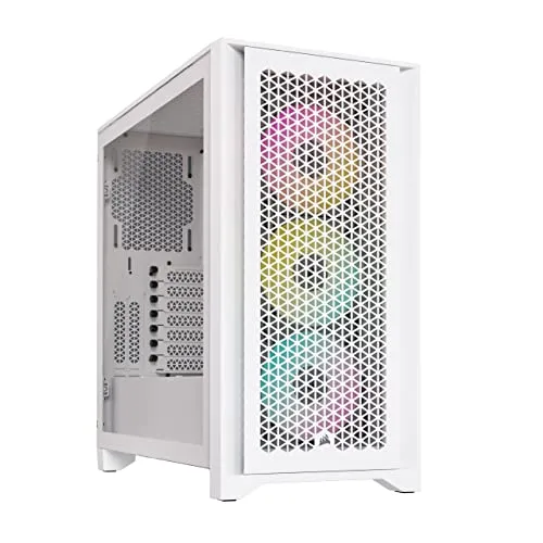 Corsair iCUE 4000D RGB Airflow Mid-Tower Case - 3X AF120 RGB Elite Fans - iCUE Lighting Node PRO Controller - High-Airflow Design - CORSAIR RapidRoute Cable Management System - True White