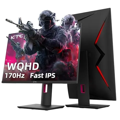 KTC 27'' 2K 170Hz Gaming Monitor - Fast IPS 1ms GTG Pc Monitor with FreeSync G-Sync, HDMI/DP/USB Ports, Height/Tilt/Swivel/Pivot Adjust, 131% sRGB and 97% DCI-P3 Color Gamut for Vertical Monitor
