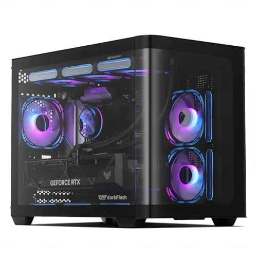 darkFlash Micro-ATX Gaming PC Case, MATX PC Case with 3 x 120mm ARGB Fans, Panoramic View Dual Tempered Curve Glass Computer Case, USB 3.0 Port, Supports Dual 360mm AIO, Black(DPW90M)
