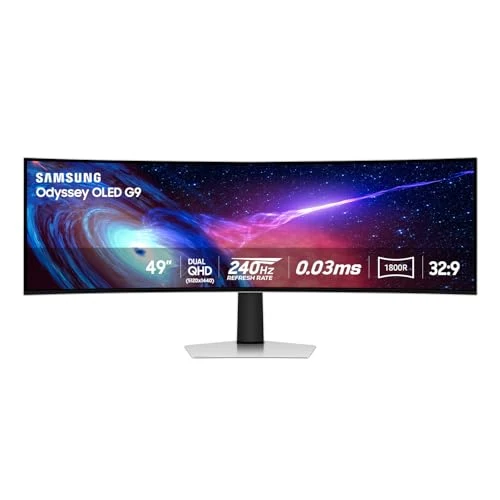 SAMSUNG 49" Odyssey QD-OLED (G93SC) Series Curved Gaming Monitor, 240Hz, 0.03ms,Dual QHD,DisplayHDR True Black 400,AMD FreeSync Premium Pro,Height Adjustable Stand,3 Year Warranty,LS49CG932SNXZA