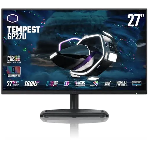 Cooler Master Tempest GP27U 27" 4K UHD 3840 x 2160 Quantum Dot MiniLED Gaming Monitor, HDR1000 Ready, FreeSync/G-Sync, 160Hz, 1ms Response, 98% DCI-P3, VESA Mounting Tilt & Swivel Adjustment,Black