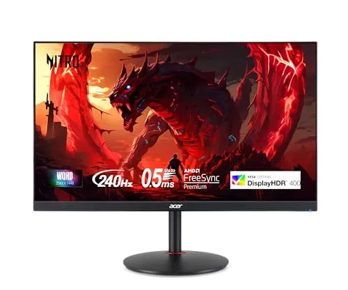 Acer Nitro 27" WQHD 2560 x 1440 PC Gaming IPS Monitor | AMD FreeSync Premium | Up to 240Hz Refresh | Up to 0.5ms | DisplayHDR 400 | sRGB 99% | 1 x Display Port 1.4 & 2 x HDMI 2.1 | XV272U W2bmiiprx
