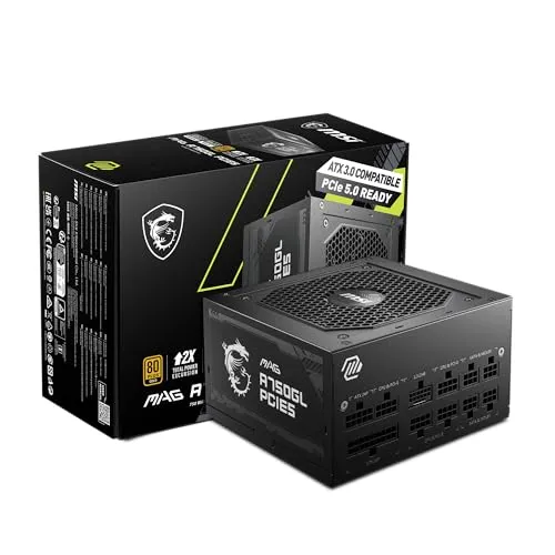 MSI MAG A750GL PCIE 5 & ATX 3.0 Gaming Power Supply - Full Modular - 80 Plus Gold Certified 750W - Compact Size - ATX PSU
