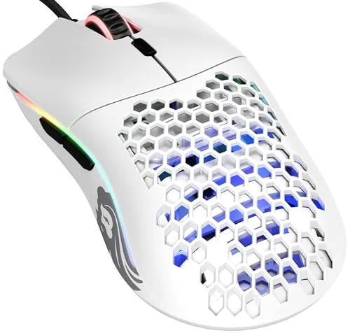 Glorious Model O Wired Gaming Mouse 67g Superlight Honeycomb Design, RGB, Pixart 3360 Sensor, Omron Switches, Ambidextrous - Matte White
