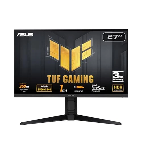 ASUS TUF Gaming 27” 1440P Gaming Monitor (VG27AQML1A) - QHD (2560 x 1440), 260Hz, 1ms, Fast IPS, Extreme Low Motion Blur Sync, G-SYNC compatible, FreeSync Premium, Variable Overdrive, DisplayHDR 40