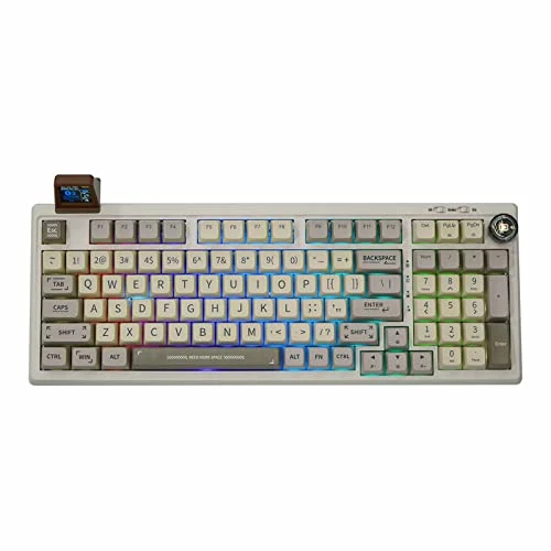 EPOMAKER RT100 97 Keys Gasket BT5.0/2.4G/USB-C Mechanical Gaming Keyboard with Customizable Display Screen, Knob, Hot Swappable Socket, 5000mAh Battery for Win/Mac (Wisteria Linear Switch)