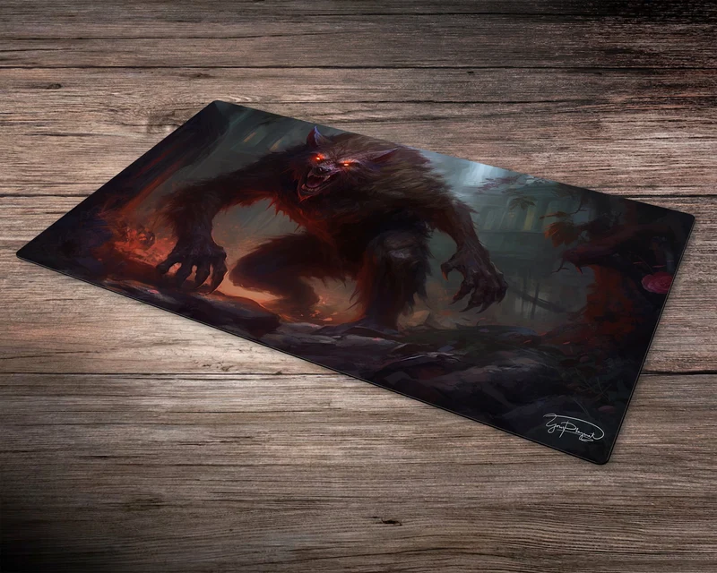 Blood Stained Werewolf - MTG Spielmatte - 24 x 14 inches - MTG Geschenke - MTG Zubehör - Magie Tischmatte - Stitched Playmat