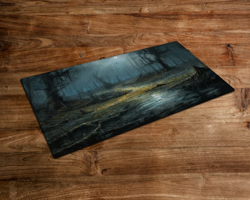 Swamp Full Moon's Eerie Gloom - MTG Playmat - 24 x 14 inches - MTG Gifts - Magic The Gathering Gifts - Stitched Playmat